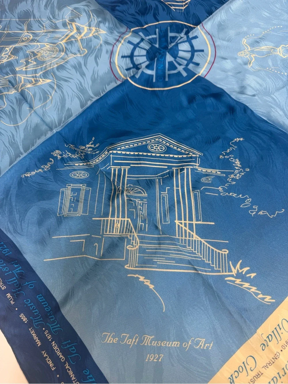 Blue Architectural Print Silk Square Scarf
